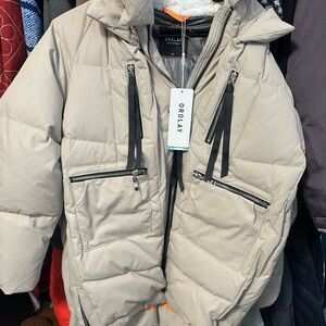 OLAY Beige Puffer Jacket with Black Accents